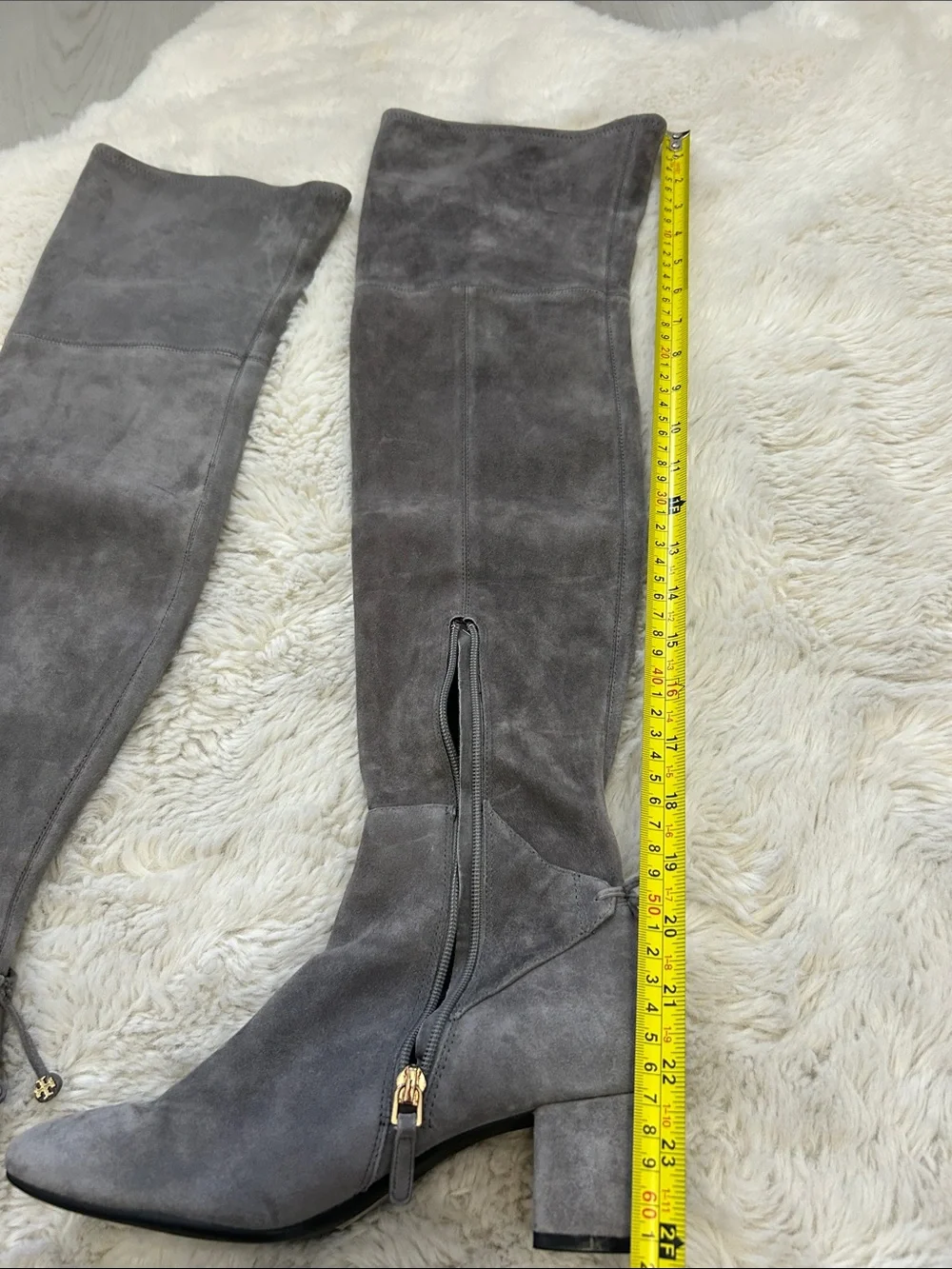 Tory Burch Laila Over The Knee Stretch Suede Boots Grey